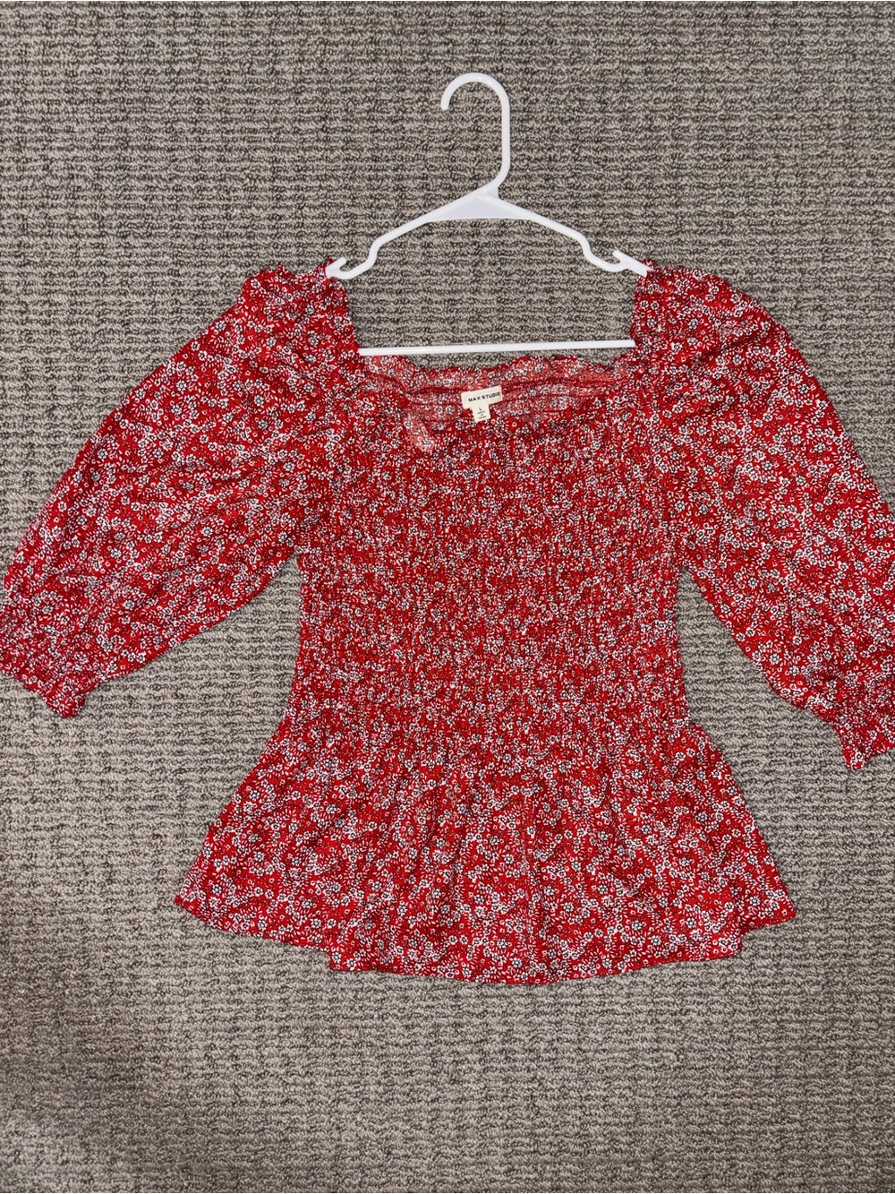 Max Studio Red Floral Smocked Peasant Blouse - Size L